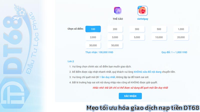 Nạp tiền DT68 dễ dàng với mọi phương thức thanh toán 6 Mẹo tối ưu hóa giao dịch nạp tiền DT68