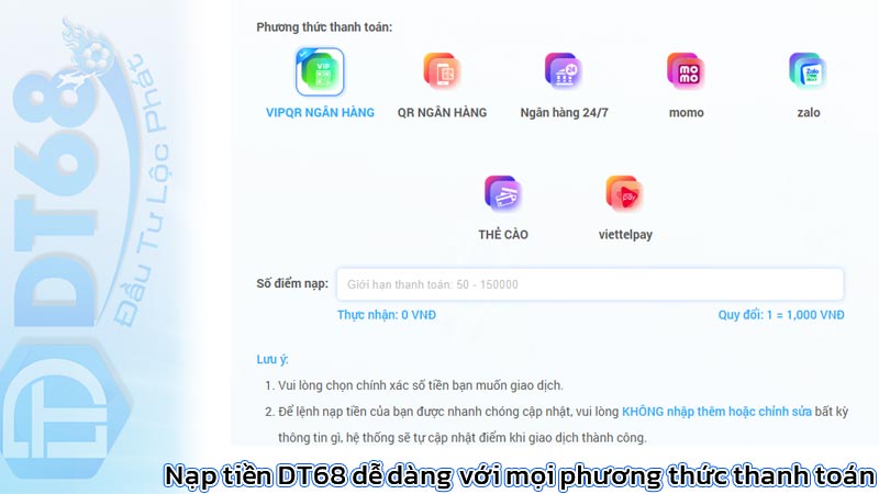 Nạp tiền DT68 dễ dàng với mọi phương thức thanh toán 4 Nạp tiền DT68 dễ dàng với mọi phương thức thanh toán