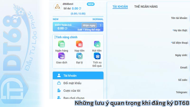 Những lưu ý quan trọng khi đăng ký DT68